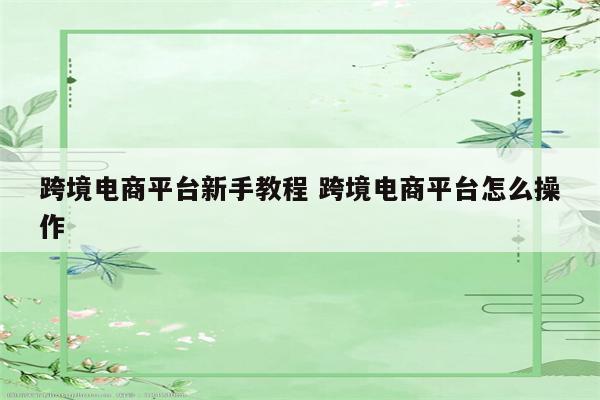跨境电商平台新手教程 跨境电商平台怎么操作