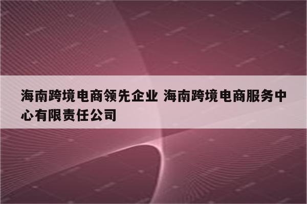 海南跨境电商领先企业 海南跨境电商服务中心有限责任公司