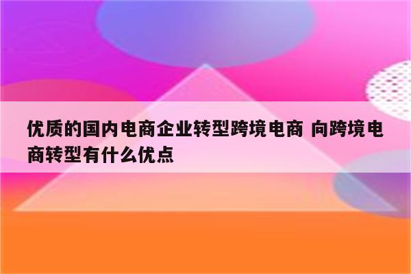 优质的国内电商企业转型跨境电商 向跨境电商转型有什么优点