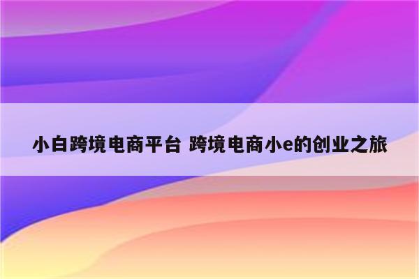 小白跨境电商平台 跨境电商小e的创业之旅