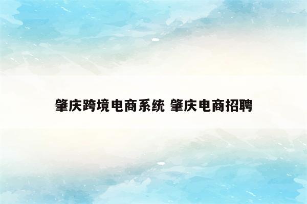 肇庆跨境电商系统 肇庆电商招聘