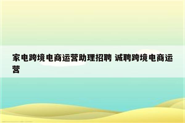 家电跨境电商运营助理招聘 诚聘跨境电商运营