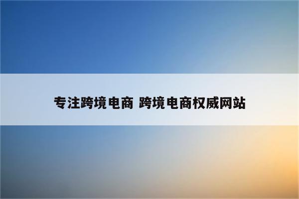 专注跨境电商 跨境电商权威网站