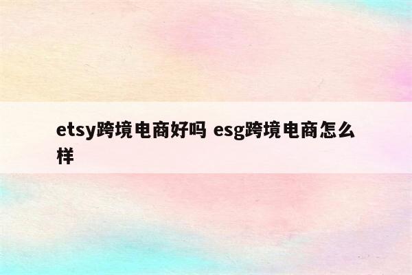 etsy跨境电商好吗 esg跨境电商怎么样