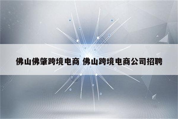 佛山佛肇跨境电商 佛山跨境电商公司招聘