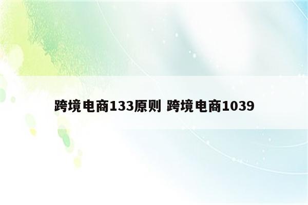 跨境电商133原则 跨境电商1039