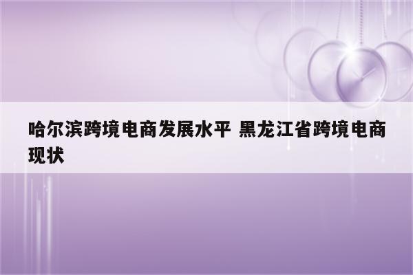 哈尔滨跨境电商发展水平 黑龙江省跨境电商现状