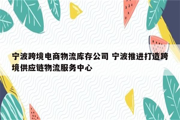 宁波跨境电商物流库存公司 宁波推进打造跨境供应链物流服务中心
