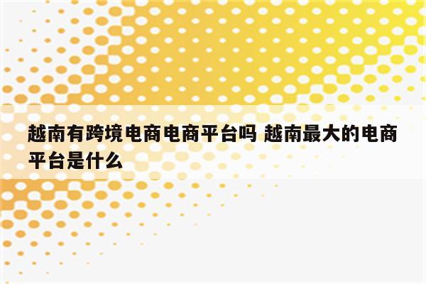 越南有跨境电商电商平台吗 越南最大的电商平台是什么