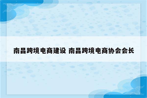 南昌跨境电商建设 南昌跨境电商协会会长