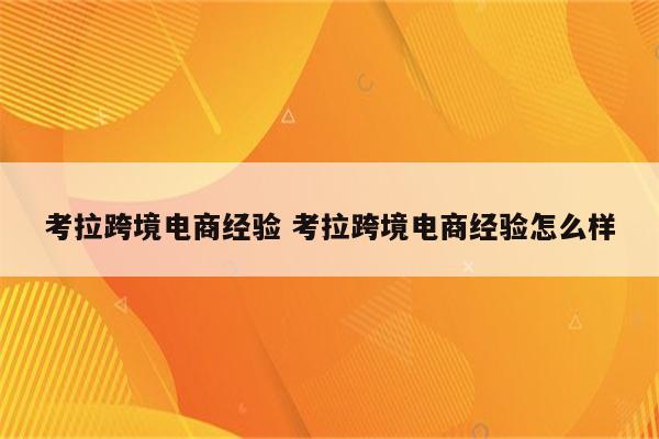 考拉跨境电商经验 考拉跨境电商经验怎么样