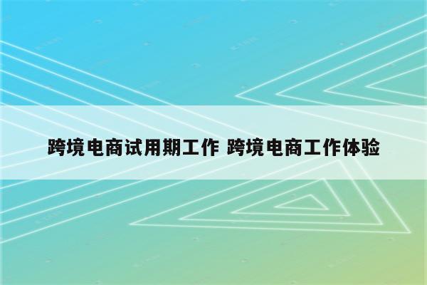 跨境电商试用期工作 跨境电商工作体验