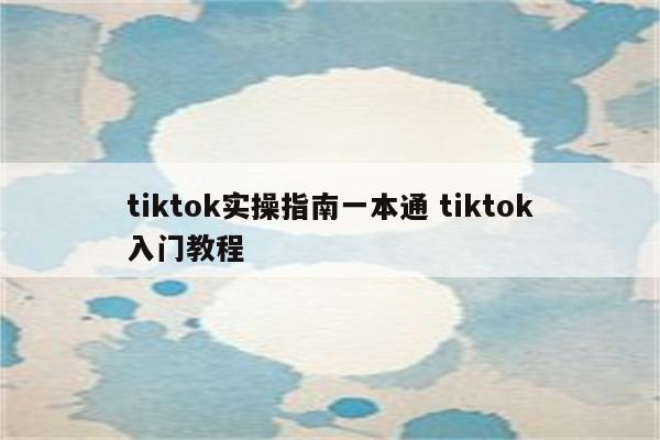tiktok实操指南一本通 tiktok入门教程