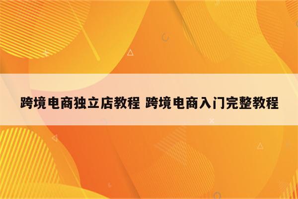 跨境电商独立店教程 跨境电商入门完整教程