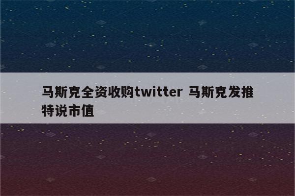 马斯克全资收购twitter 马斯克发推特说市值
