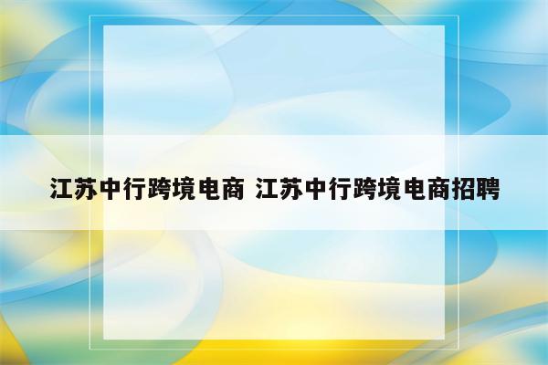 江苏中行跨境电商 江苏中行跨境电商招聘