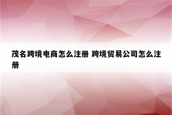 茂名跨境电商怎么注册 跨境贸易公司怎么注册
