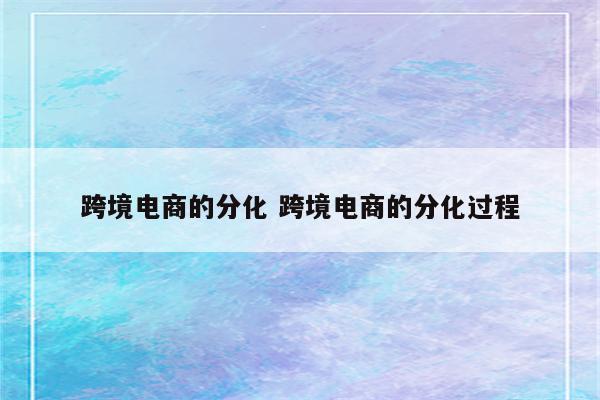 跨境电商的分化 跨境电商的分化过程