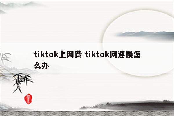 tiktok上网费 tiktok网速慢怎么办