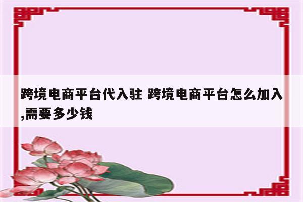 跨境电商平台代入驻 跨境电商平台怎么加入,需要多少钱