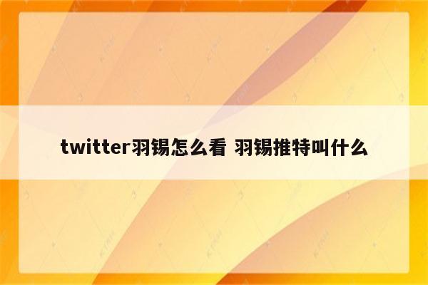 twitter羽锡怎么看 羽锡推特叫什么