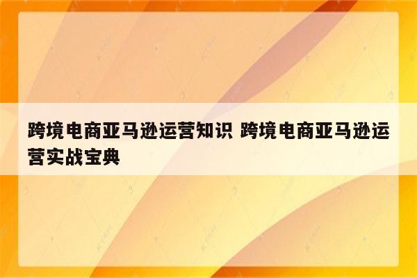 跨境电商亚马逊运营知识 跨境电商亚马逊运营实战宝典