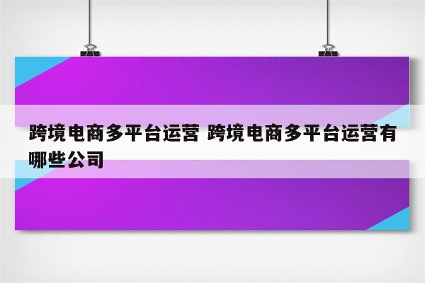 跨境电商多平台运营 跨境电商多平台运营有哪些公司