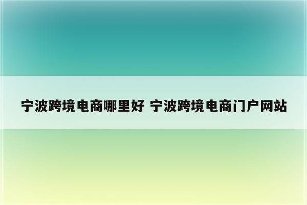 宁波跨境电商哪里好 宁波跨境电商门户网站