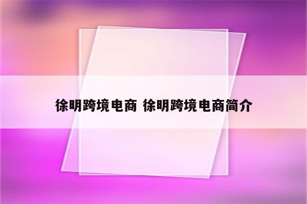 徐明跨境电商 徐明跨境电商简介