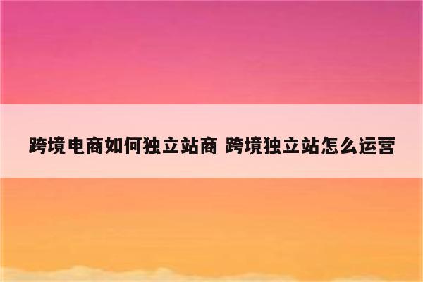 跨境电商如何独立站商 跨境独立站怎么运营