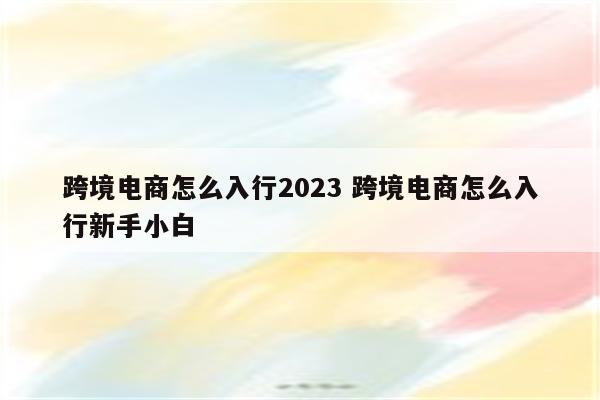 跨境电商怎么入行2023 跨境电商怎么入行新手小白