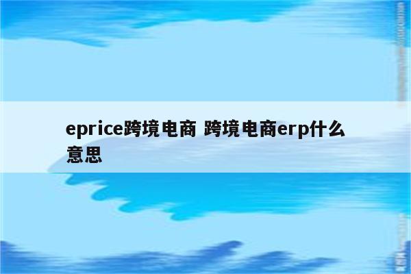eprice跨境电商 跨境电商erp什么意思