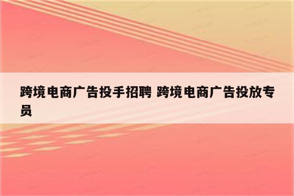 跨境电商广告投手招聘 跨境电商广告投放专员