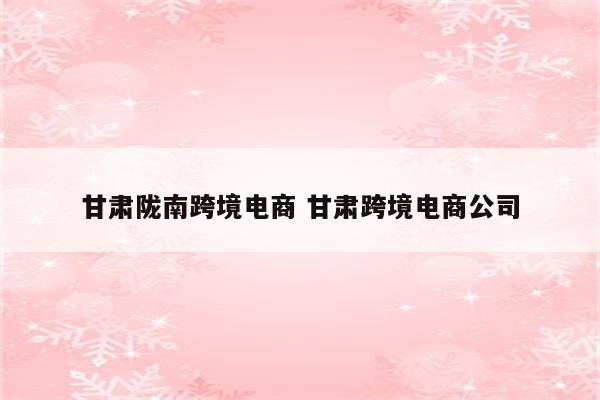 甘肃陇南跨境电商 甘肃跨境电商公司