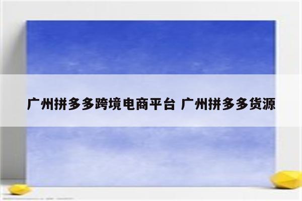 广州拼多多跨境电商平台 广州拼多多货源
