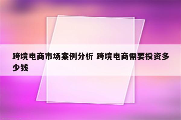 跨境电商市场案例分析 跨境电商需要投资多少钱
