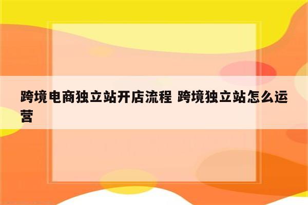 跨境电商独立站开店流程 跨境独立站怎么运营