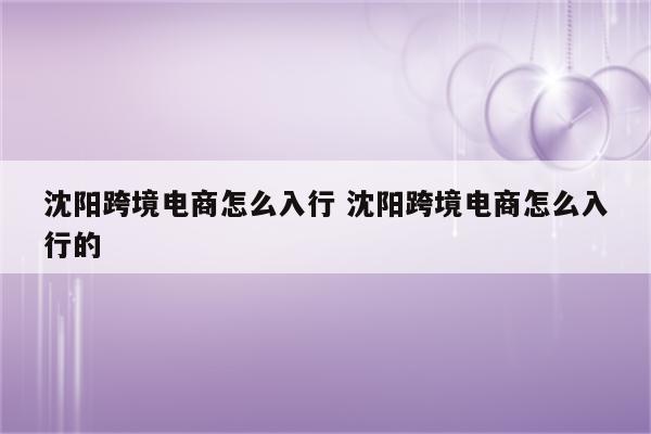 沈阳跨境电商怎么入行 沈阳跨境电商怎么入行的