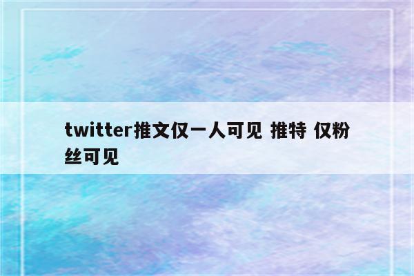 twitter推文仅一人可见 推特 仅粉丝可见