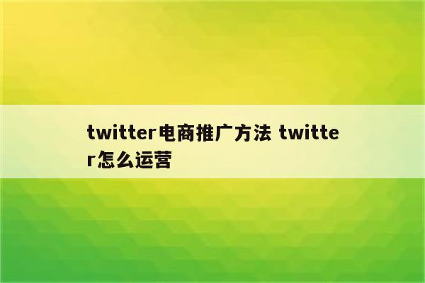 twitter电商推广方法 twitter怎么运营