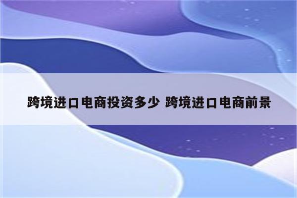 跨境进口电商投资多少 跨境进口电商前景
