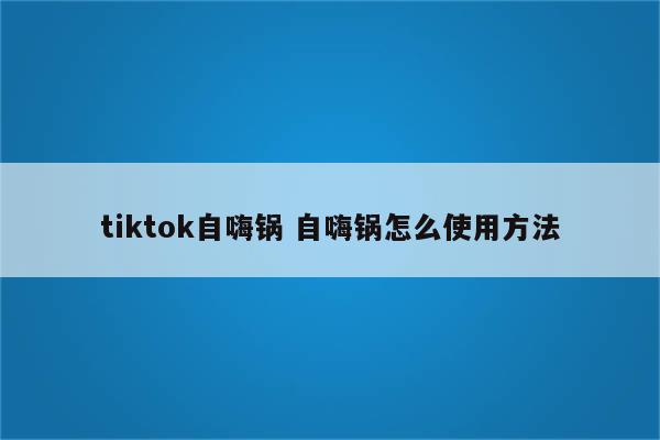 tiktok自嗨锅 自嗨锅怎么使用方法