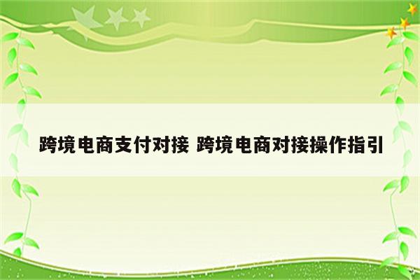 跨境电商支付对接 跨境电商对接操作指引