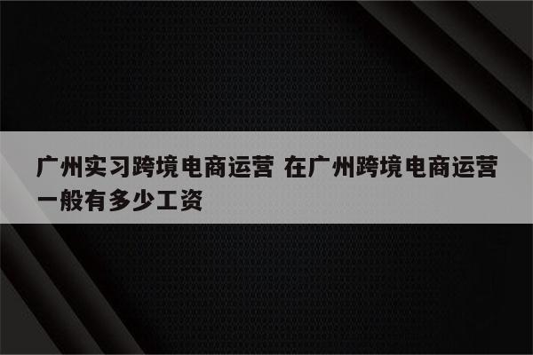 广州实习跨境电商运营 在广州跨境电商运营一般有多少工资