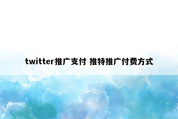 twitter推广支付 推特推广付费方式