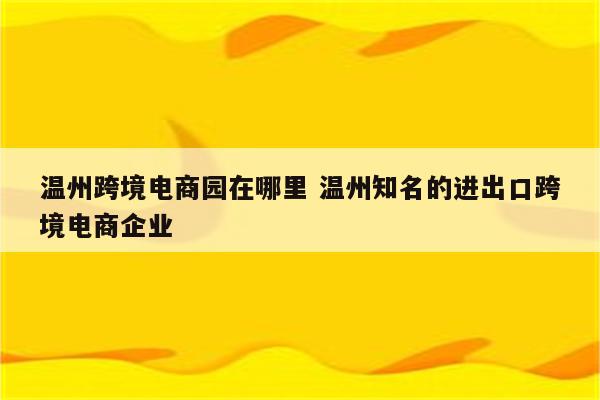 温州跨境电商园在哪里 温州知名的进出口跨境电商企业