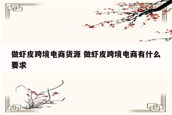 做虾皮跨境电商货源 做虾皮跨境电商有什么要求