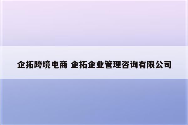企拓跨境电商 企拓企业管理咨询有限公司