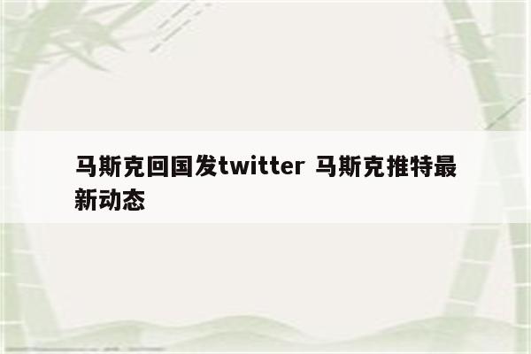 马斯克回国发twitter 马斯克推特最新动态