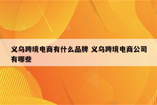 义乌跨境电商有什么品牌 义乌跨境电商公司有哪些